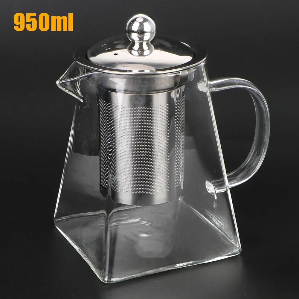 Maliben | Teavora Glass Teapot With Stainless Steel Infuser | Heat Resistant & Dishwasher Safe | For Loose Tea & Tea Flowers | 550/750/950 Ml
