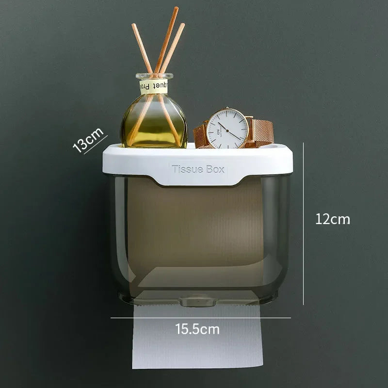 Maliben | Wall-Mounted Toilet Paper Holder | With Shelf & Waterproof Box | Modern & Space-Saving