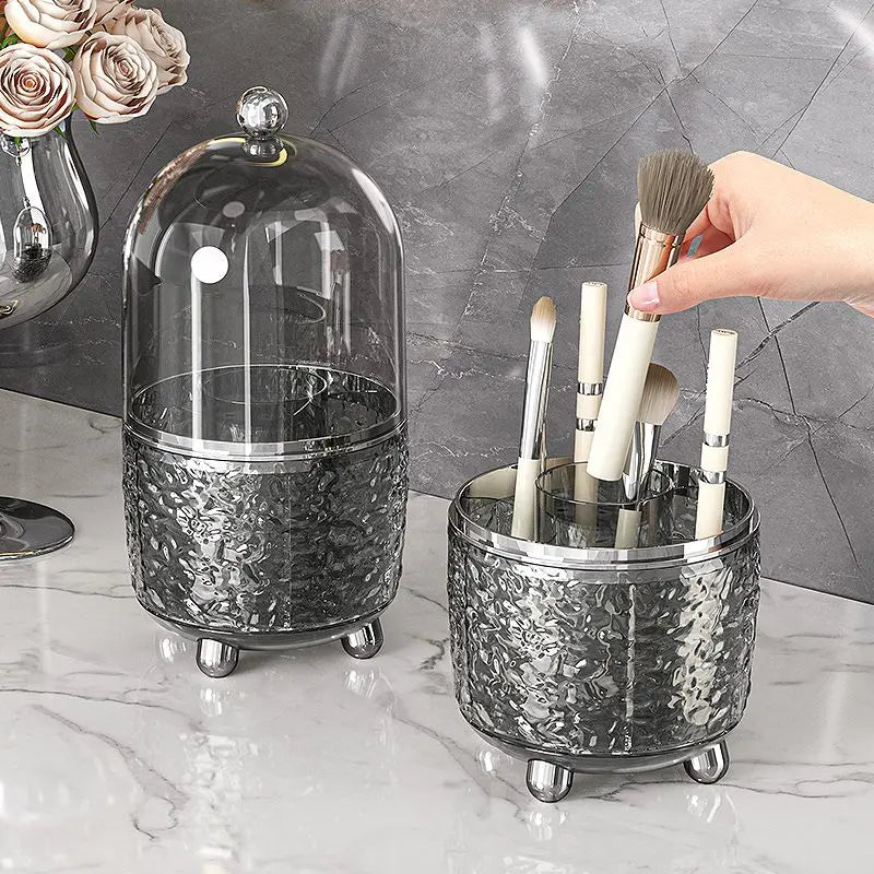 Maliben | Lumora Make-Up Brush Organizer With Lid | Dustproof & Rotatable | For Brushes, Lipsticks & Perfume | 360° Rotating | Silver/Gray