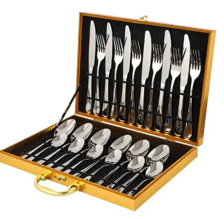 Maliben | Opulent Gold Cutlery Set - The Elegant 24-Piece Gold And Silver Cutlery Set