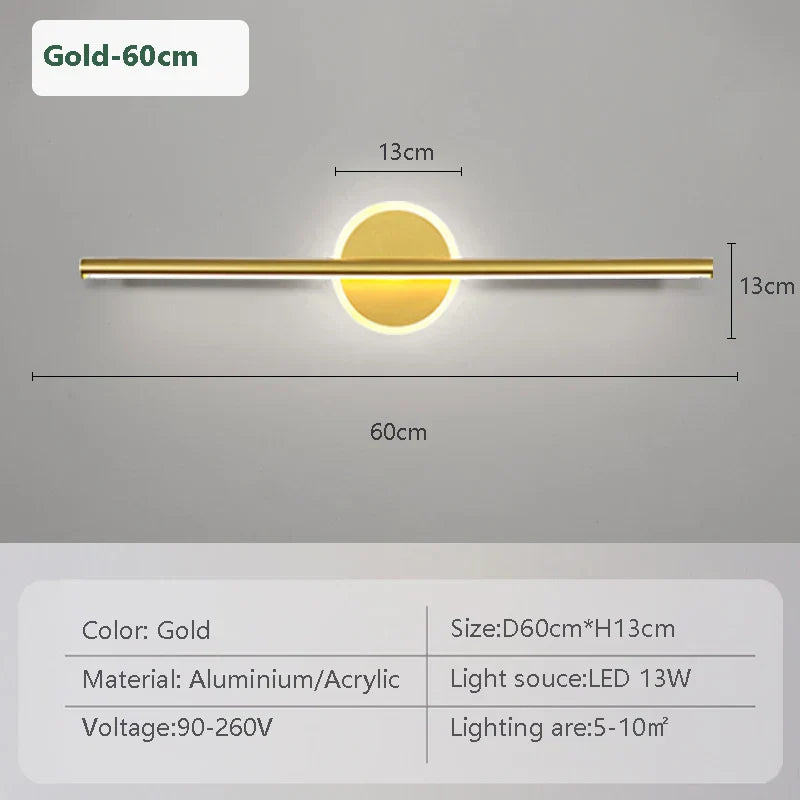 Maliben | Led Wall Light Linealux | Black & Gold | 40/60/80 Cm | Warm, Cold & Three-Color Light | Modern Mirror & Wall Lighting