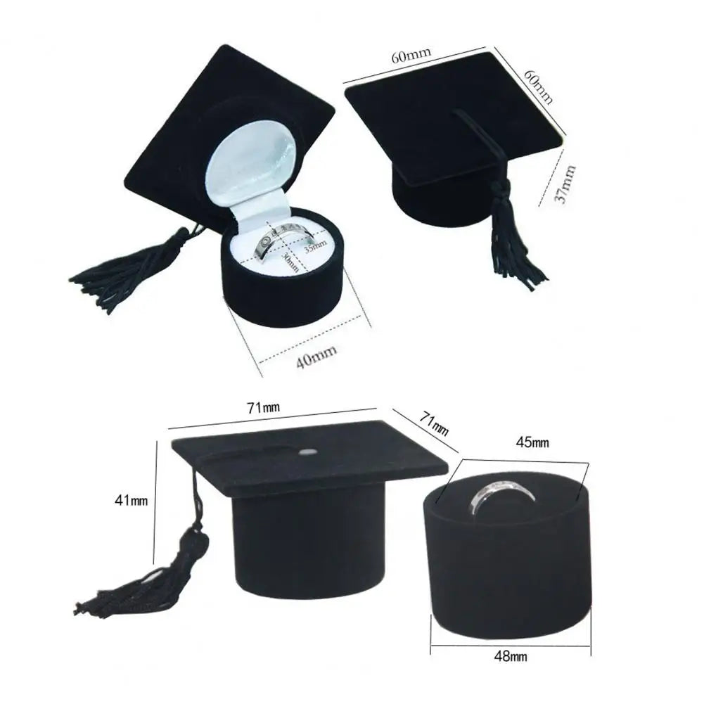 Maliben | Graduation Cap Shaped Flannel Jewelry Ring Storage Box