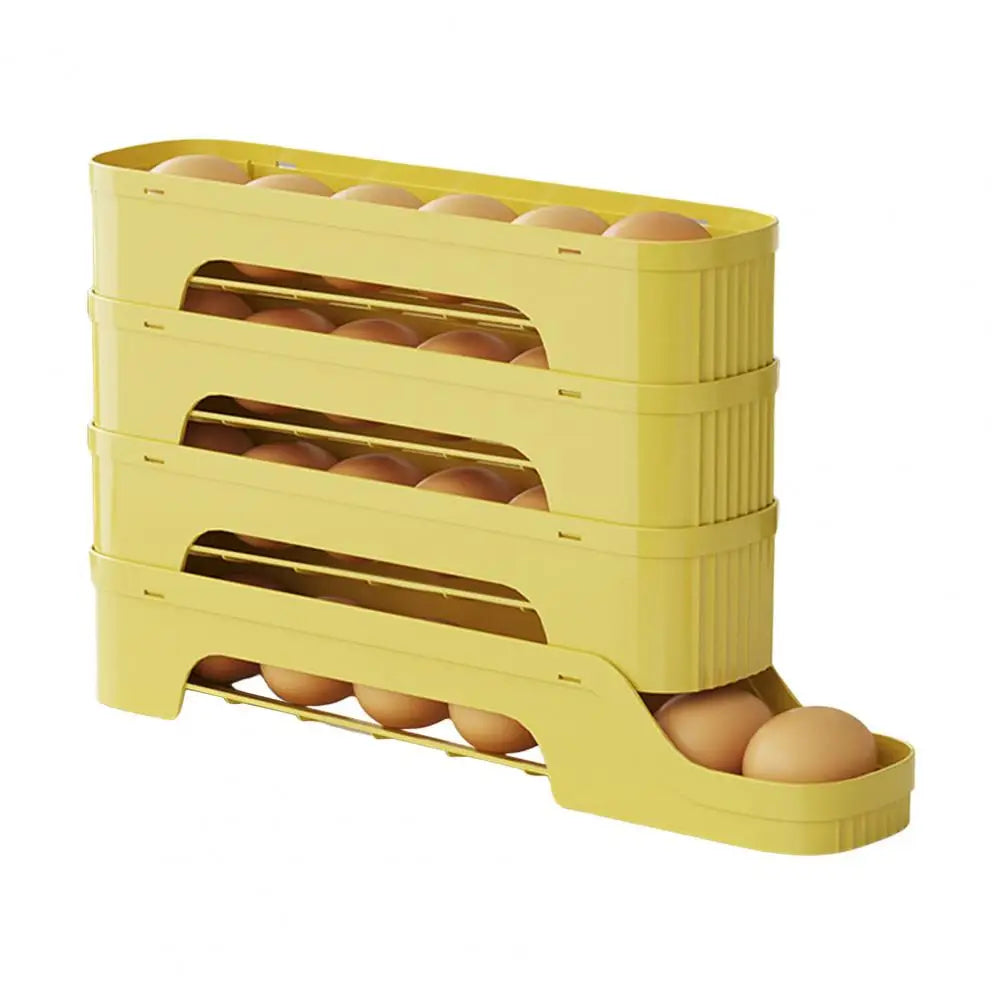 Maliben | Egg Box Rollomaxx | 4-Tier Egg Organizer | Space-Saving & Self-Rolling | Transparent Design