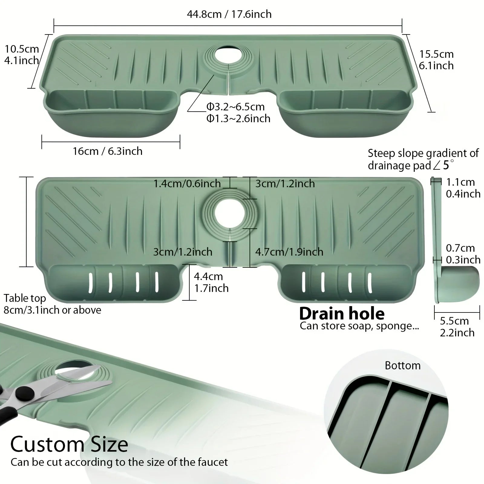 Maliben | Sildry Dish Mat | Non-Slip & Mold-Free | Heat-Resistant Silicone Draining Mat For Sink & Faucet | Foldable & Dishwasher-Safe