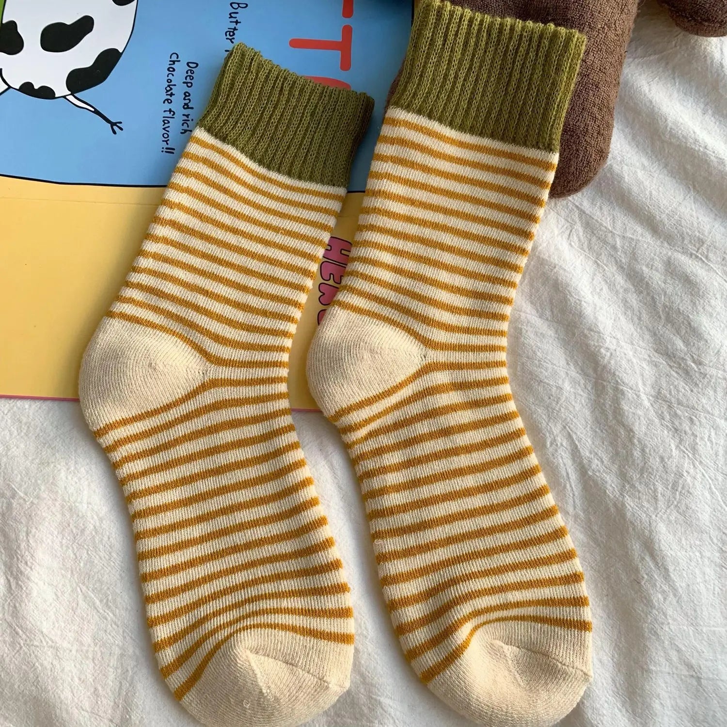 Maliben | Wollherz Women's Wool Socks | Autumn & Winter | Thick & Warm | Ribbed Design | Solid & Stripes