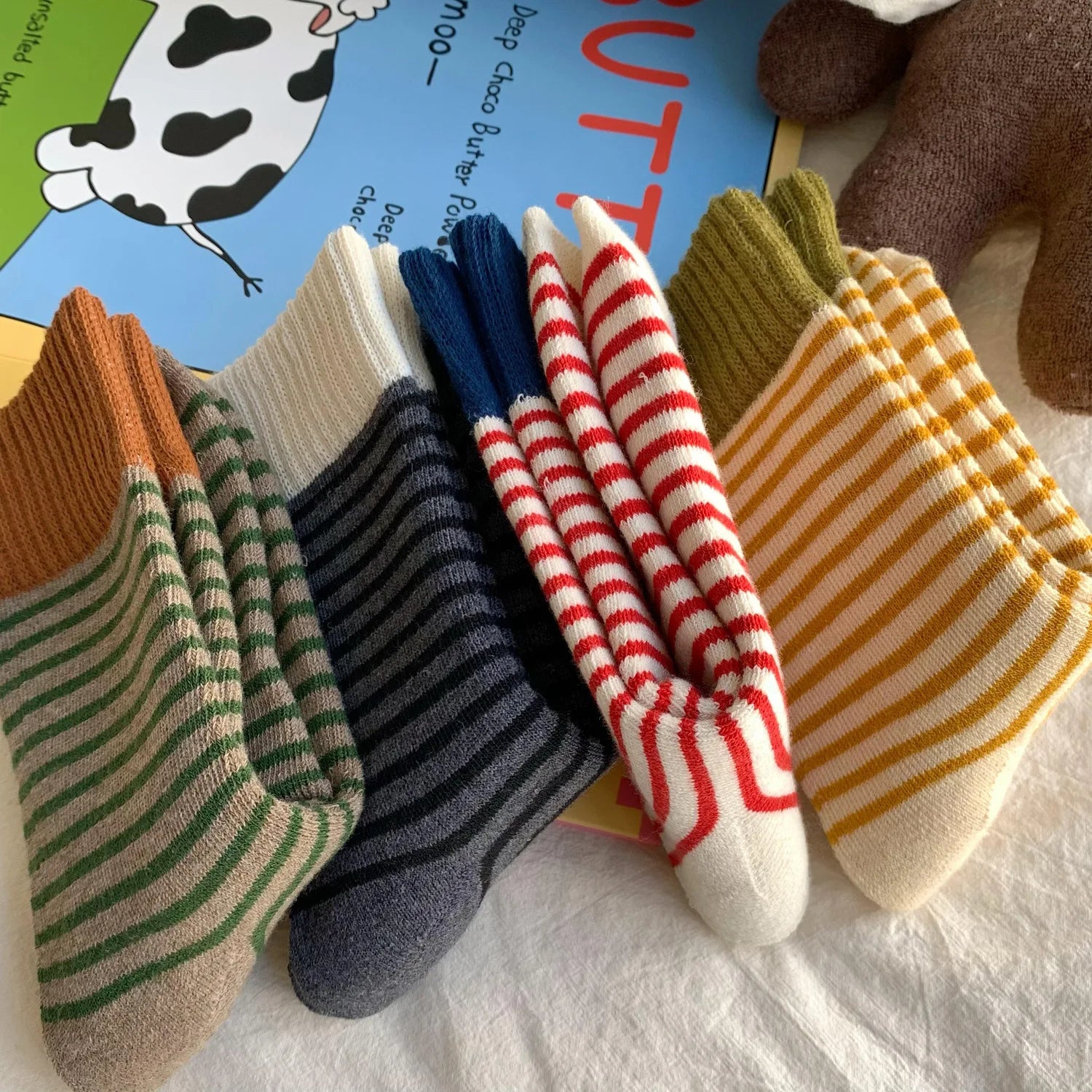 Maliben | Wollherz Women's Wool Socks | Autumn & Winter | Thick & Warm | Ribbed Design | Solid & Stripes