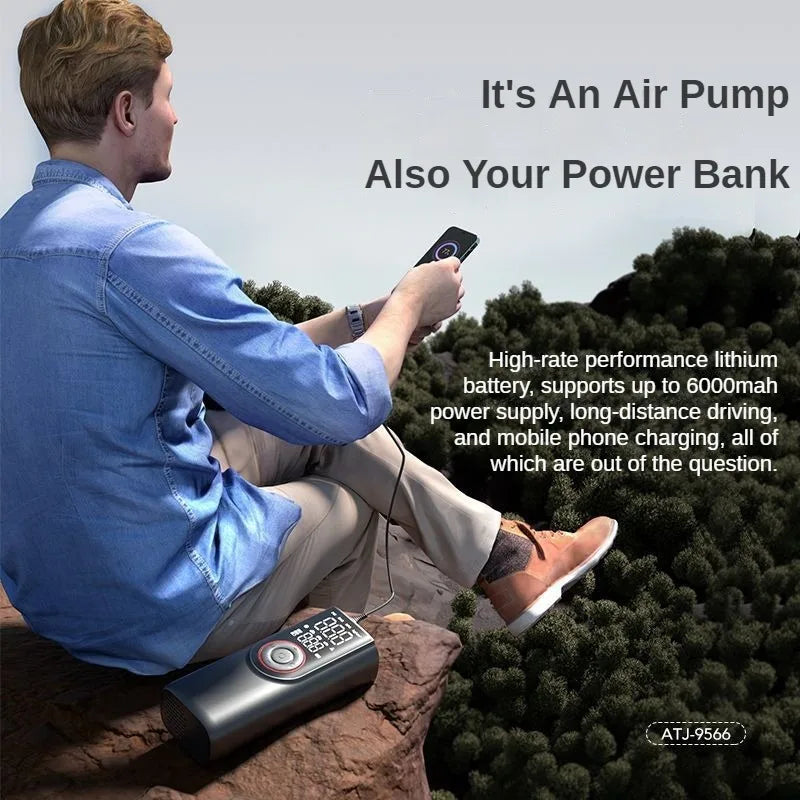 Maliben | Digital Battery Air Pump Airsure Pro | 150 Psi | 6000 Mah Powerbank | Led Light & Automatic Stop | For Car, Bicycle, Ball & More