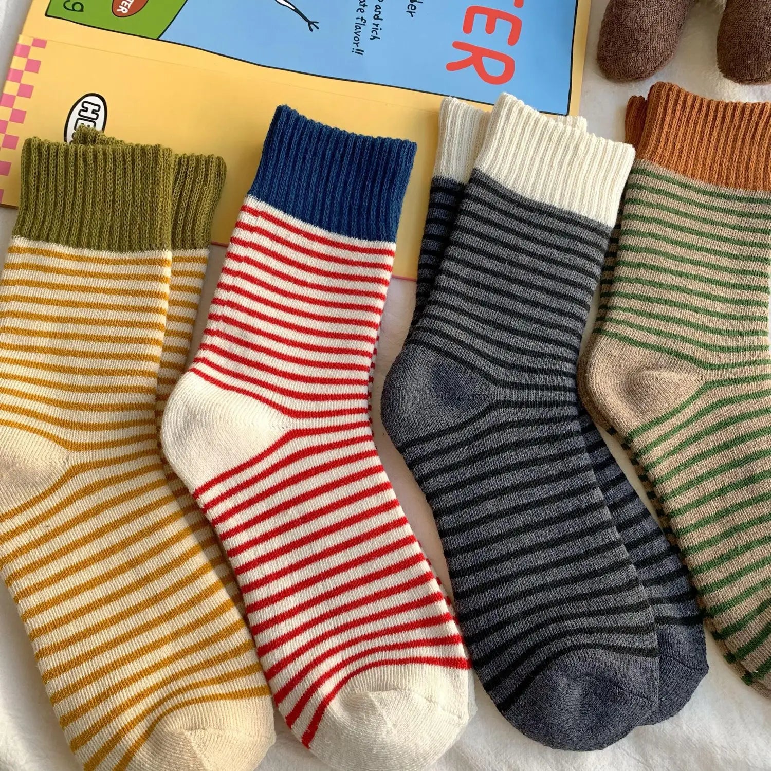 Maliben | Wollherz Women's Wool Socks | Autumn & Winter | Thick & Warm | Ribbed Design | Solid & Stripes