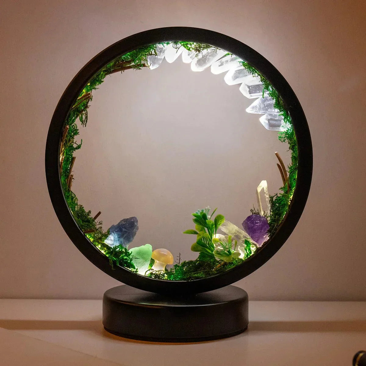 Maliben | Elegant Night Light - Round Frame - Green Crystals - Chic Decoration