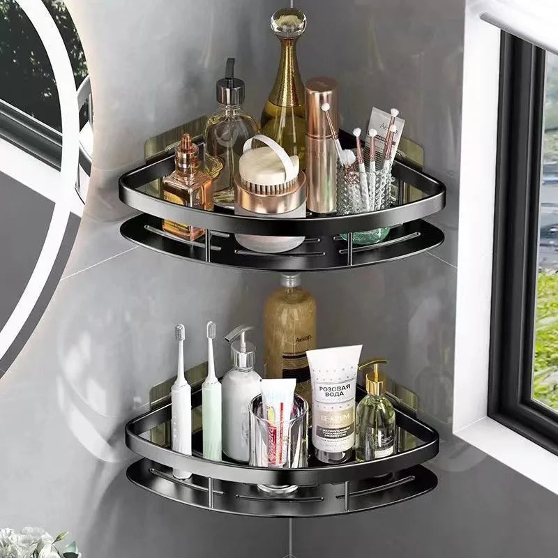 Maliben | Corner Holder Aluminum Wall Shelf – Space-Saving Bathroom Organizer بدون Drilling