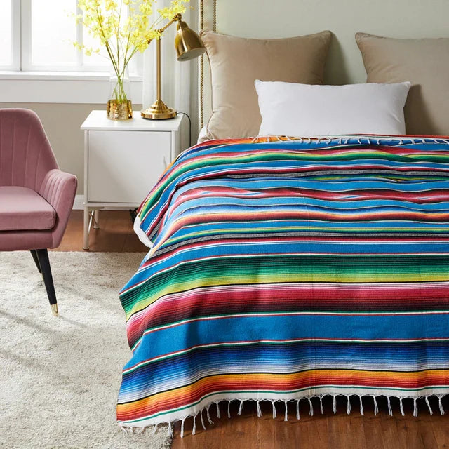 Maliben Colorful Mexican Serape Blanket
