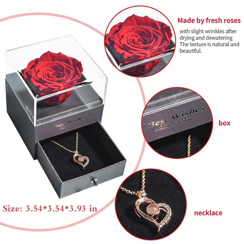 Maliben | Natural Eternal Rose Necklace Jewelry Box