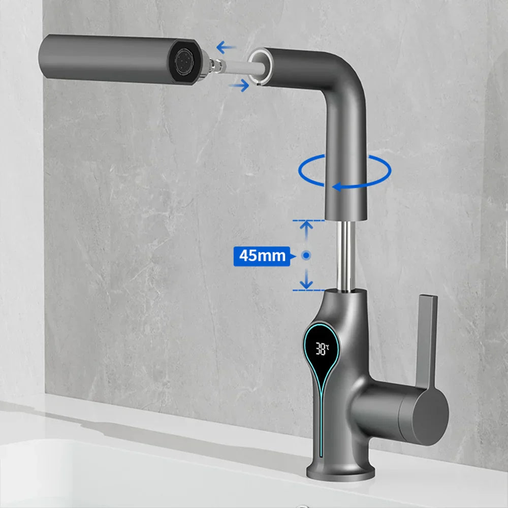 Maliben | Faucet With Waterfall Jet Temperature Display And Adjustable Sprayer