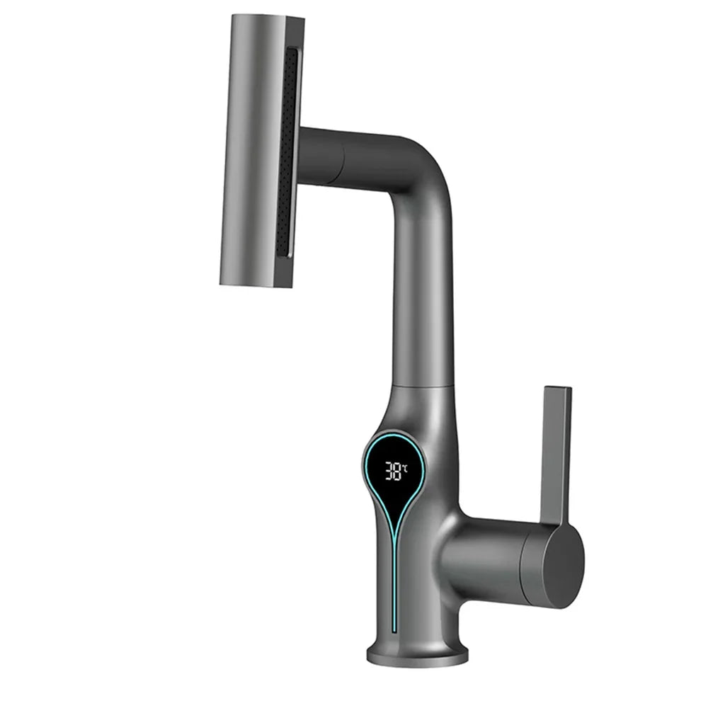Maliben | Washbasin Faucet With Waterfall Jet Digital Temperature Display And Adjustable Spray Head
