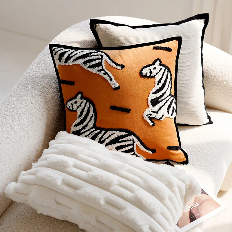 Maliben | Luxury Embroidered Decorative Cushion With Horse Print For Sofa And Living Room