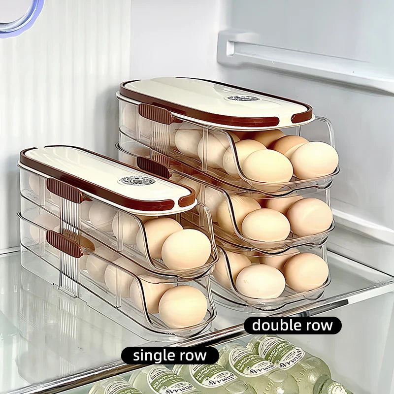 Maliben | Fridge Organizer Automatic Rolling Transparent Egg Storage Box