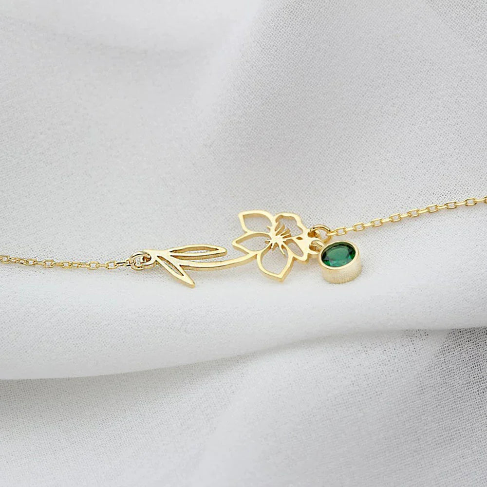 Maliben | Dainty Birth Flower & Birthstone Chain Bracelet