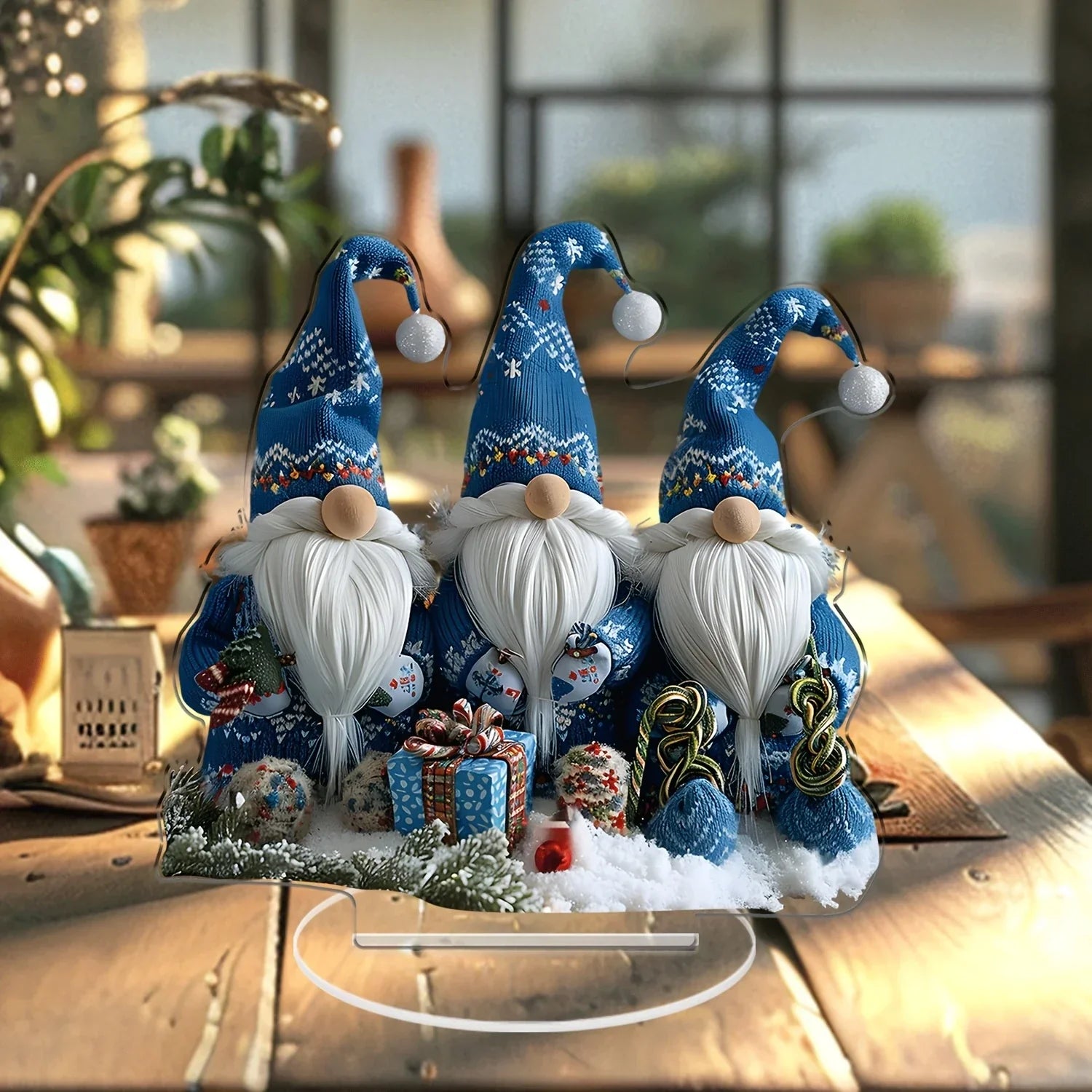 Maliben | Glasnordic Christmas Gnome Decoration | Acrylic Table Figure 18 Cm | 3 Gnomes In Blue | Festive Decoration For Living Room, Kitchen & Office