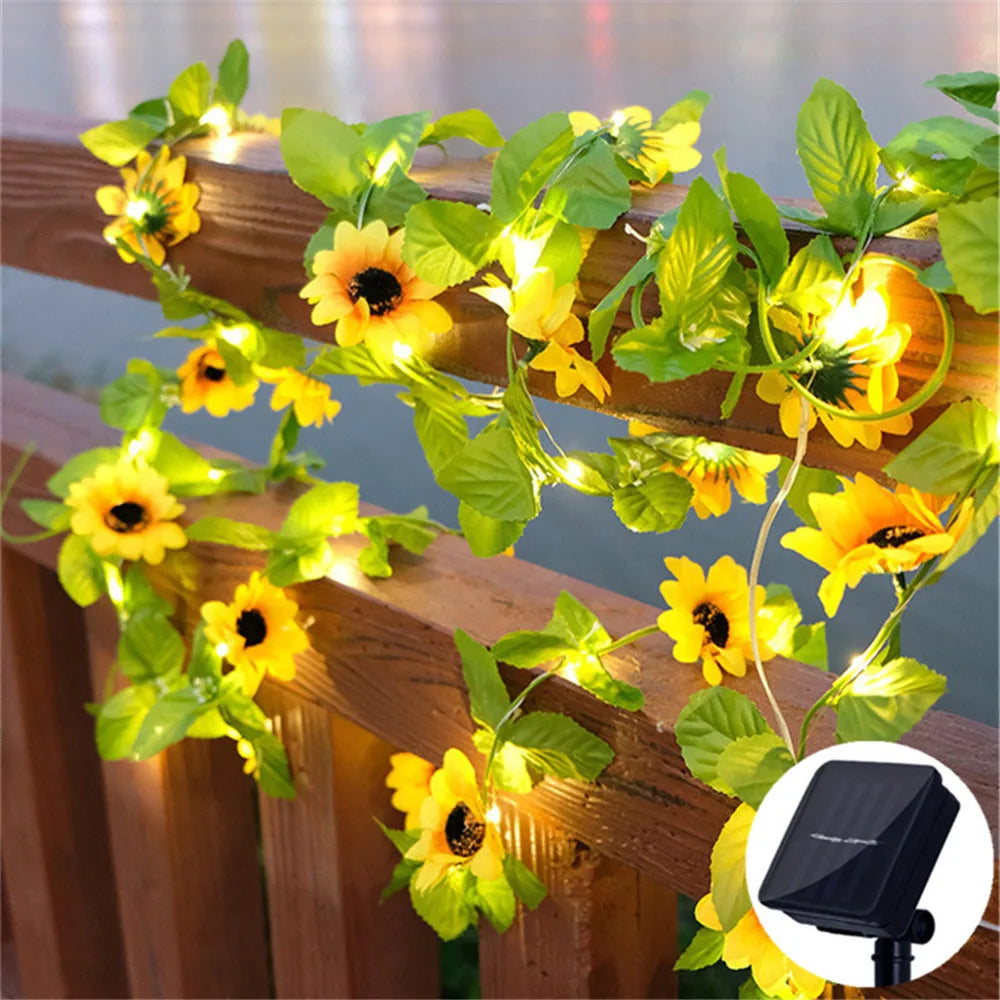 Maliben | Solar Fairy Lights Soliblossom | Sunflower Decor With Leaves | Warm White | 8 Modes | For Garden, Fence & Wedding