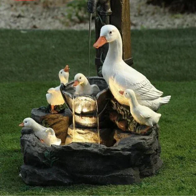 Maliben | Lunaverde Solar Deco Fountain Duck & Squirrel | Garden Figure With Led Light | Weatherproof Resin | For Terrace & Balcony