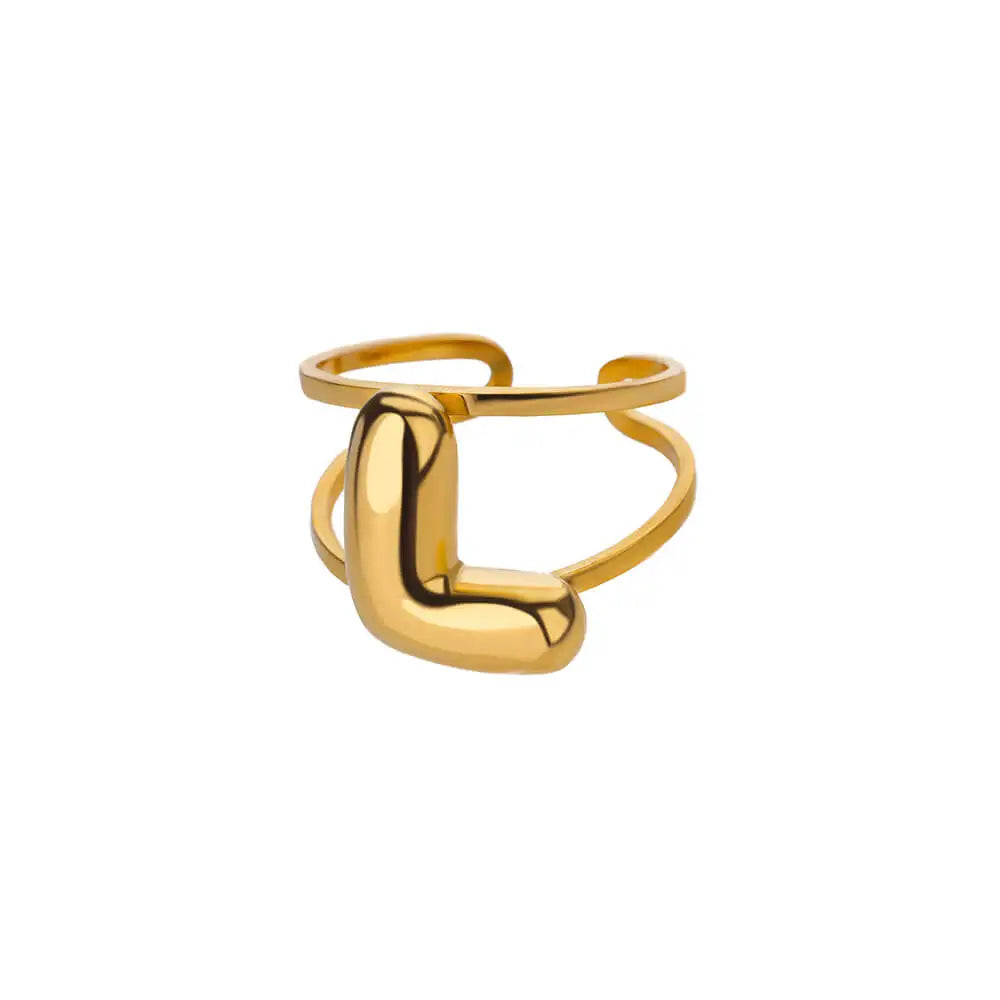 Maliben | Adjustable Open Band Bubble Letter Initial Ring