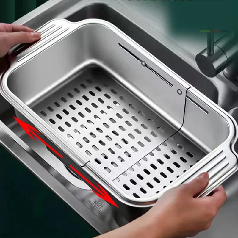 Maliben | Retractable Over Sink Stainless Steel Vegetable Drain Basket