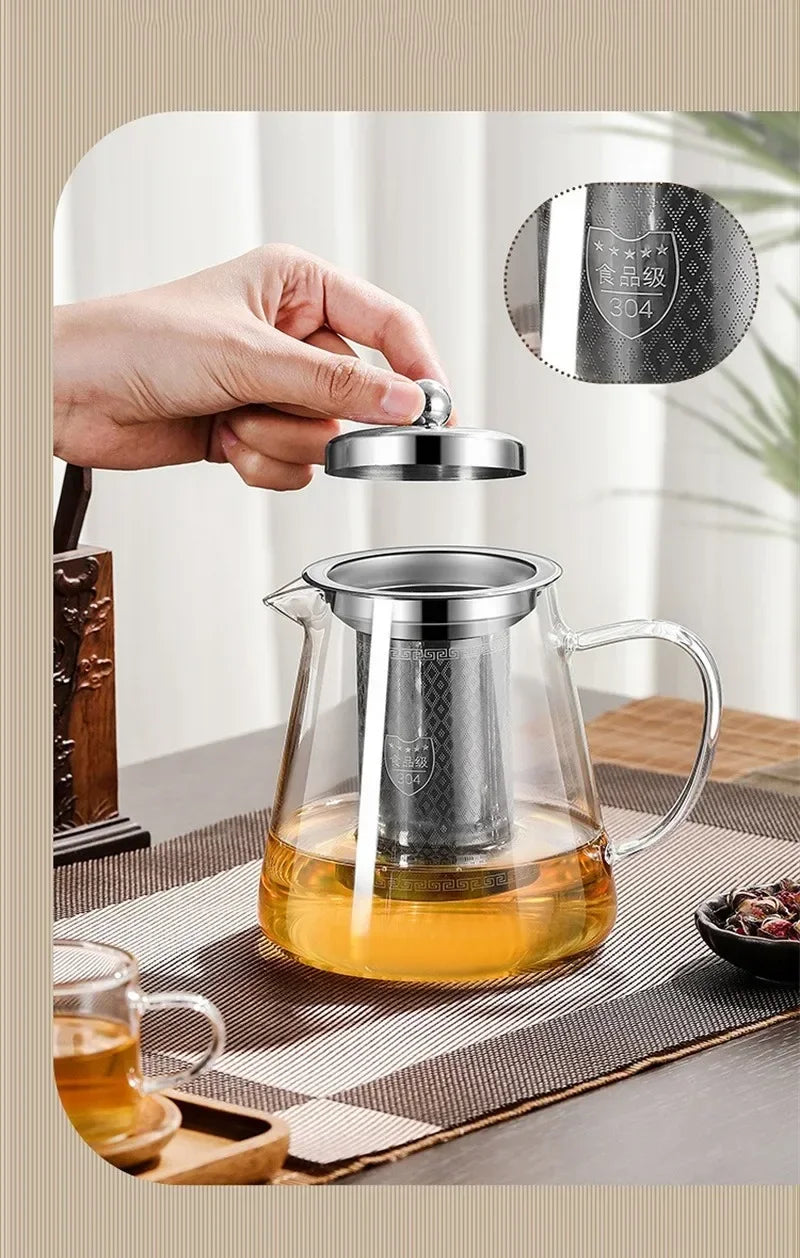 Maliben | 450ml-950ml Heat Resistant Glass Teapot – Stainless Steel Tea Filter, Flower Kettle For Kung Fu Tea, Puer And Oolong Tea