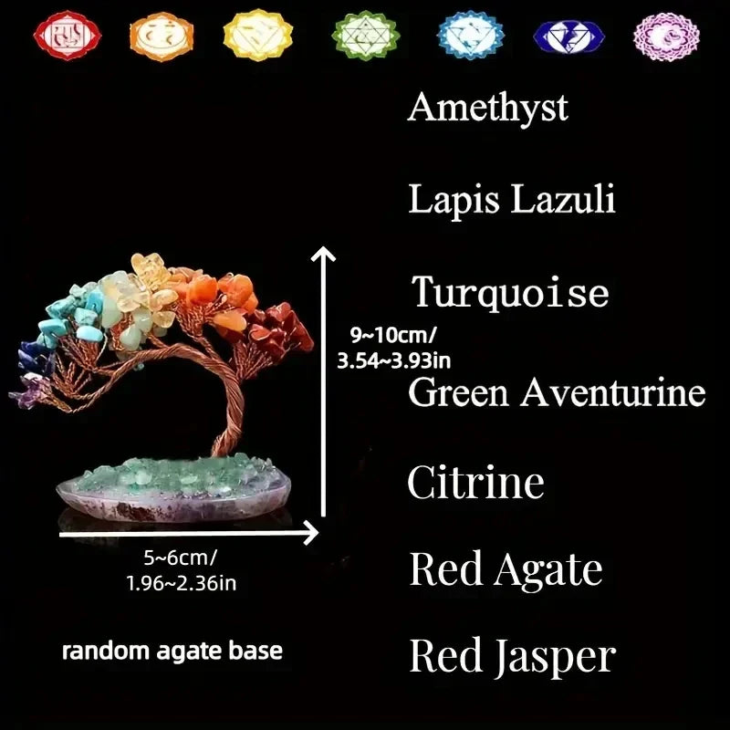 Maliben | Crystal Tree Auroratree | Natural Gemstones | Agate Base & Copper Wire | Feng Shui Lucky Tree 10 Cm