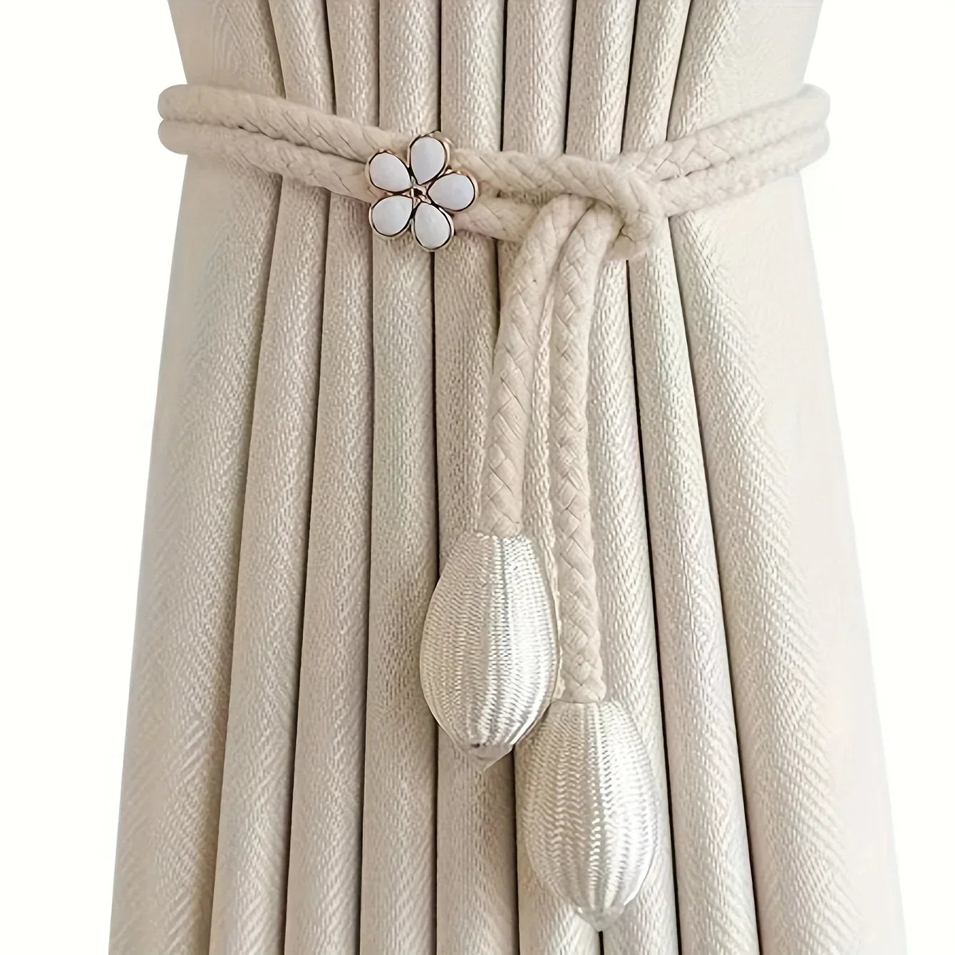Maliben | Floravia Curtain Holders 2-Piece Set | Adjustable Without Drilling | With Flower Buckle | Elegant Home Accessory
