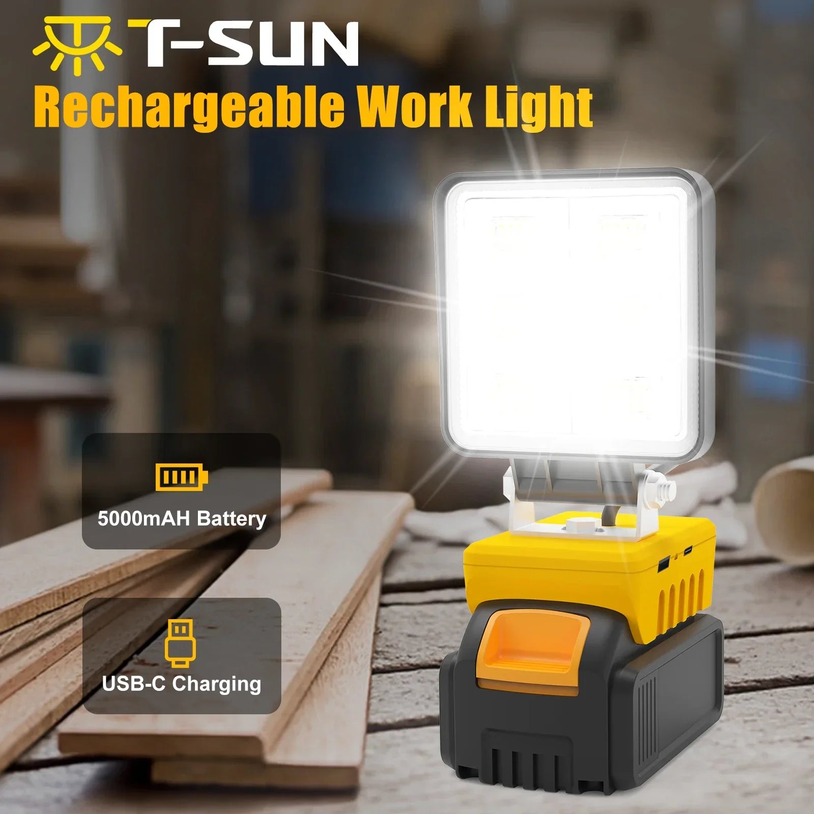 Maliben | Powerluma 48 Led Work Light | 48w Battery Construction Spotlight | 5200 Lumen | Usb-C Charging Port | For Dewalt Batteries (Without Battery)