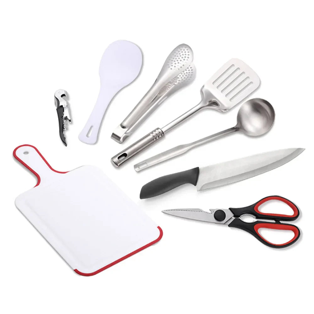 Maliben | Terrachef Adventurekit Camping Kitchen Set 9-Piece | Incl. Storage Bag | Stainless Steel Outdoor Cooking Accessories | For Camping, Hiking & Bbq