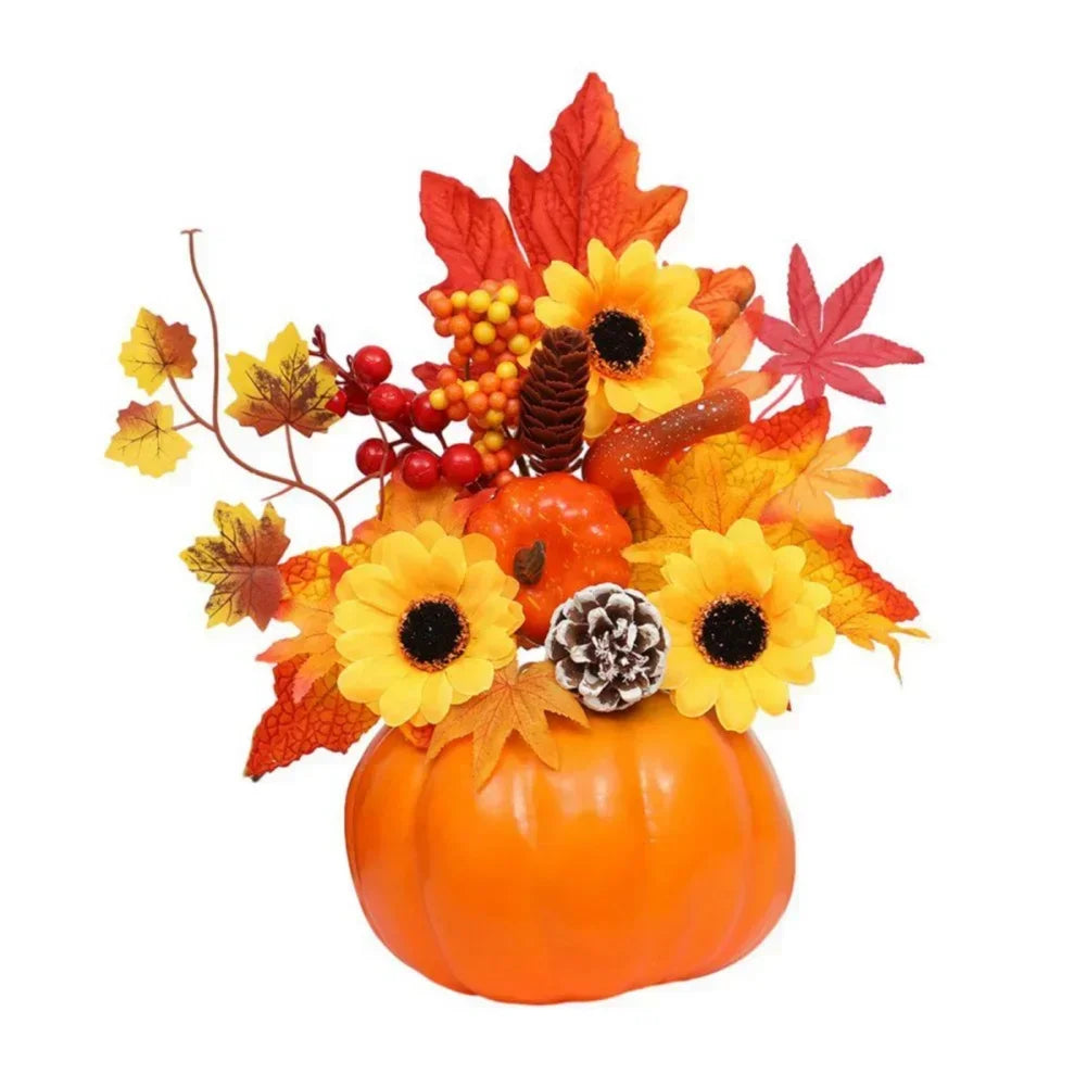 Maliben | Autumn Magic | Decorative Pumpkin With Artificial Flowers | 25–30 Cm | Autumn & Halloween Decor