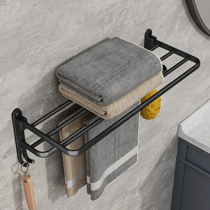 Maliben | Easytowel Foldable Towel Rack – Space-Saving & Stylish Black Wall-Mounted Bathroom Rack