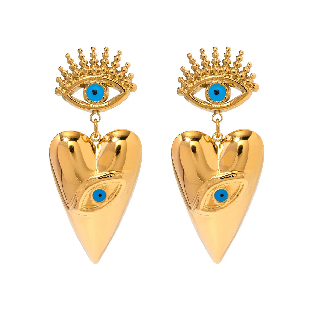 Maliben | 18k Evil Eye Heart Dangle Earrings