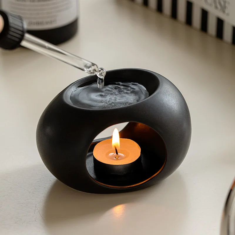 Maliben | Aroma Oven Scentura | Black Ceramic Scent Diffuser | For Essential Oils & Incense Sticks | Spa & Home