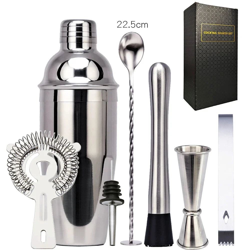 Maliben | 550 ml/750 ml Stainless Steel Cocktail Shaker Mixer Drink Bartender Set Bar Set Tools With Wine Rack Stand Tool for Birthday Gift