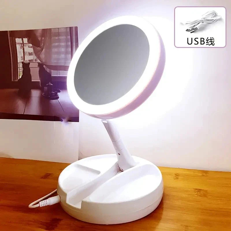 Maliben | Glamora Travel Mirror Led | Double-Sided & 10x Magnification | Foldable & Portable | With Accessory Compartment