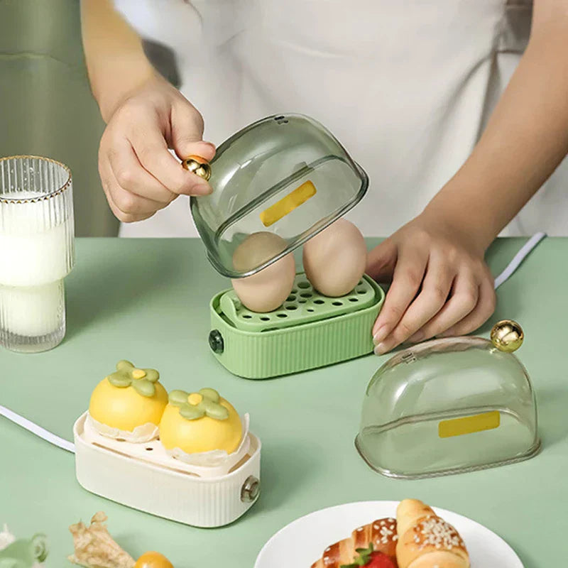 Maliben | 120W 220V Electric Egg Cooker & Egg Poacher - Automatic Mini Breakfast Machine for 2 Eggs, Portable Steamer