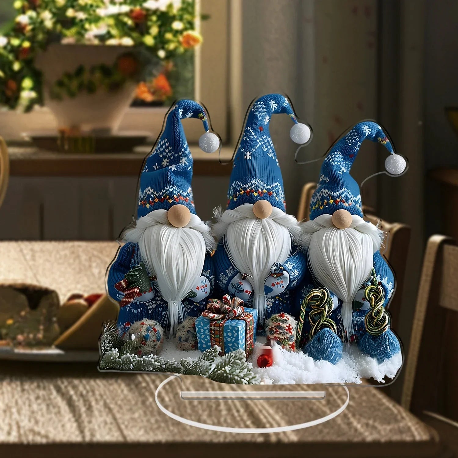 Maliben | Glasnordic Christmas Gnome Decoration | Acrylic Table Figure 18 Cm | 3 Gnomes In Blue | Festive Decoration For Living Room, Kitchen & Office