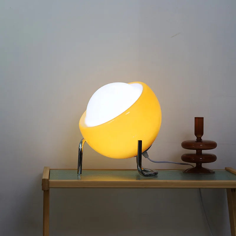 Maliben | Aurivio Table Lamp | Glass & Stainless Steel | Retro-Nordic Design | Led Night Light Beige/Orange | Ø21×H25 Cm