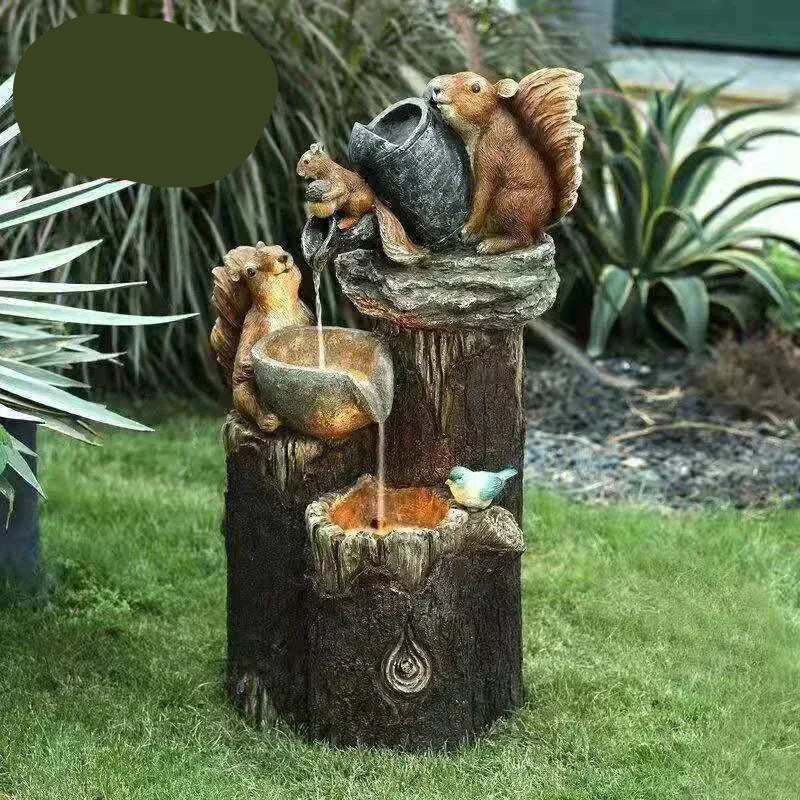 Maliben | Lunaverde Solar Deco Fountain Duck & Squirrel | Garden Figure With Led Light | Weatherproof Resin | For Terrace & Balcony