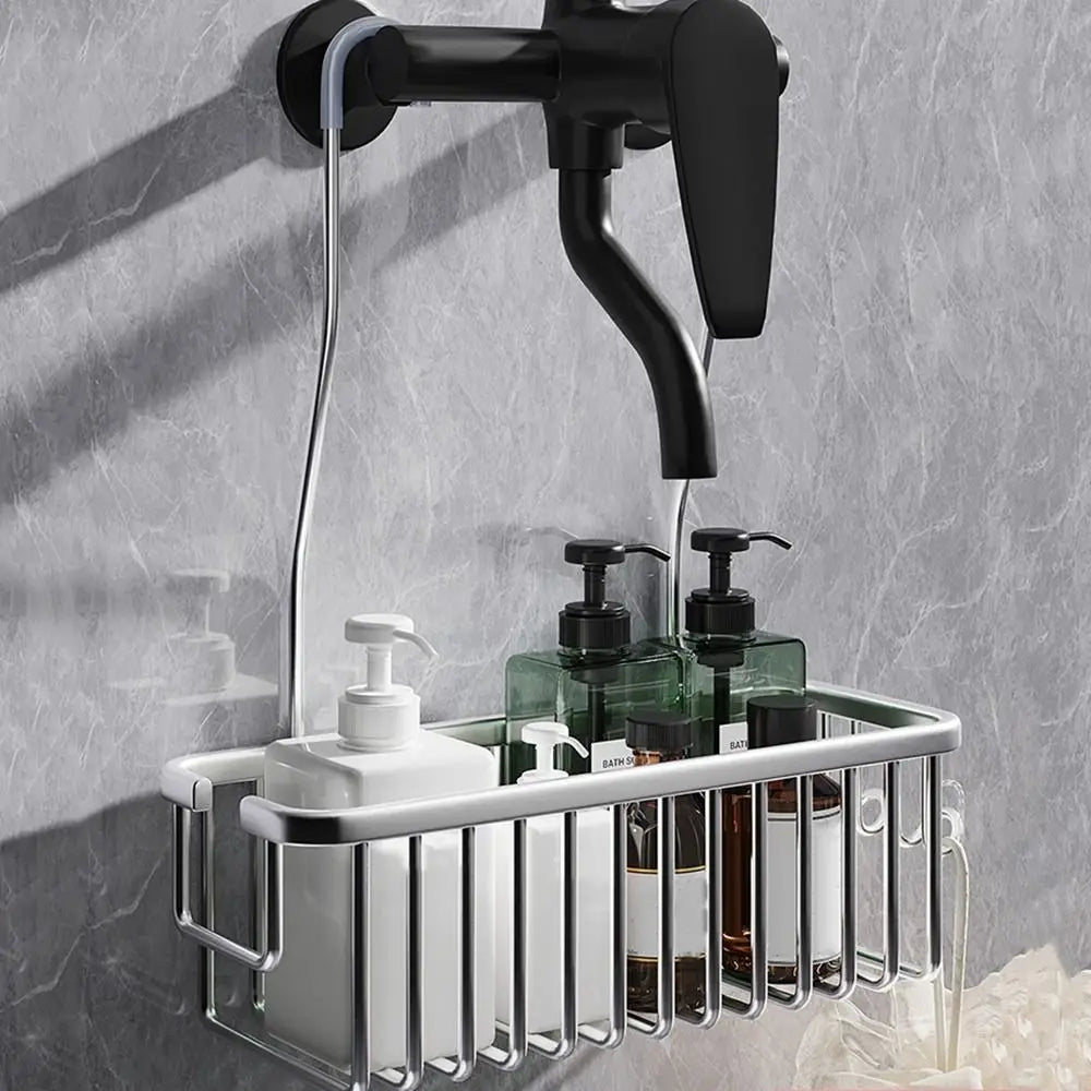 Maliben | Duschglanz Aerorack Hanging Shower Basket Made Of Aluminium | Rustproof Shower Shelf With Hooks | Large Capacity For Shampoo & Bath Accessories
