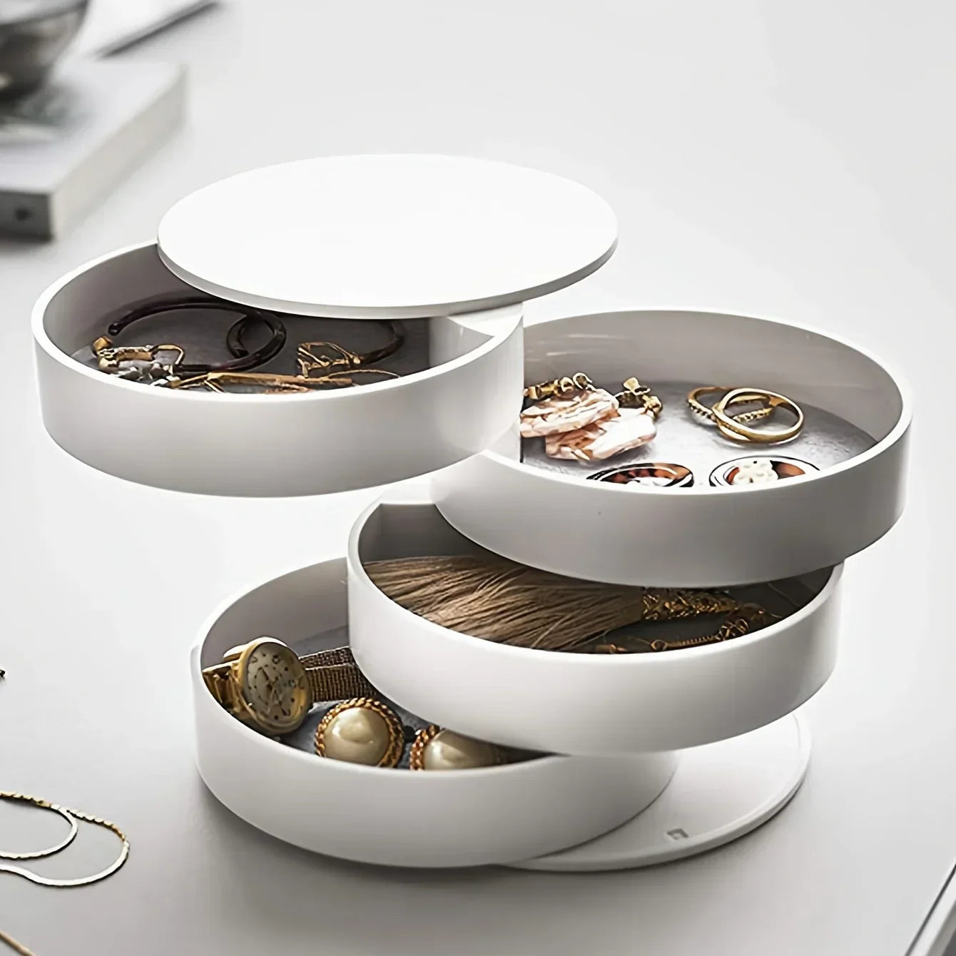 Maliben | Velvira Jewelry Box Rotatable | 5 Levels With Lid | Dustproof & Compact | For Jewelry, Hair Accessories & Makeup