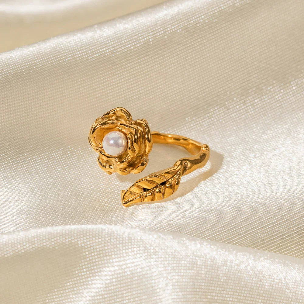 Maliben | Adjustable Pearl Camellia Flower Ring