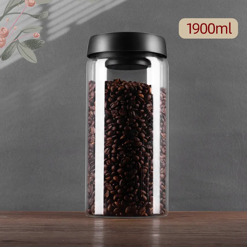 Maliben | GIANXI Vacuum Sealed Jug, Coffee Beans, Glass, Airtight Canister, Food, Grains, Sweets, Fresh Keeping Container, Kitchen Accessories
