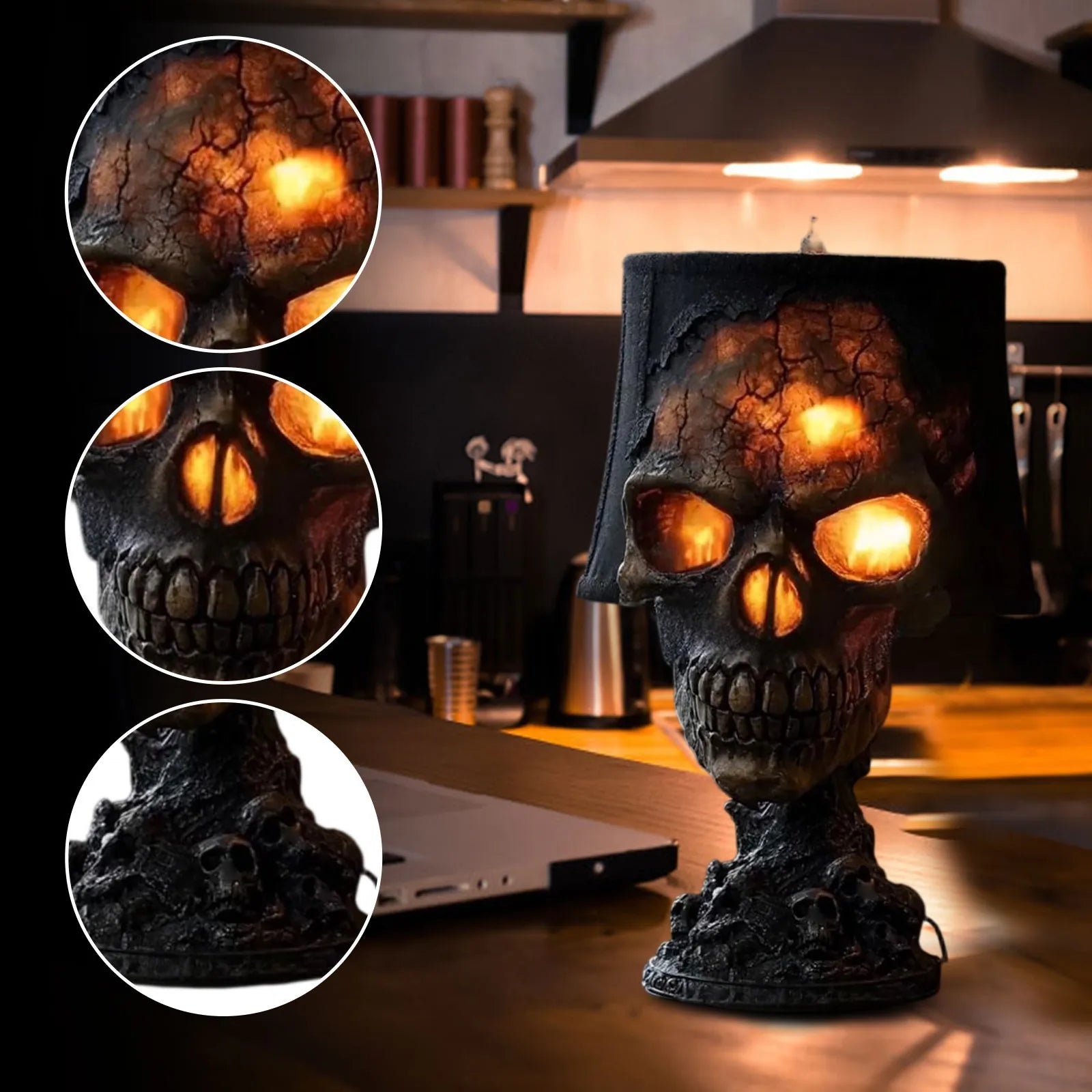 Maliben | Gothic Table Lamp Skullfire | Halloween Skull Decor | Led Ambient Light | 20 X 11 X 11 Cm