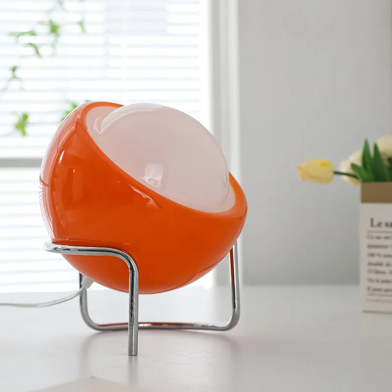 Maliben | Aurivio Table Lamp | Glass & Stainless Steel | Retro-Nordic Design | Led Night Light Beige/Orange | Ø21×H25 Cm
