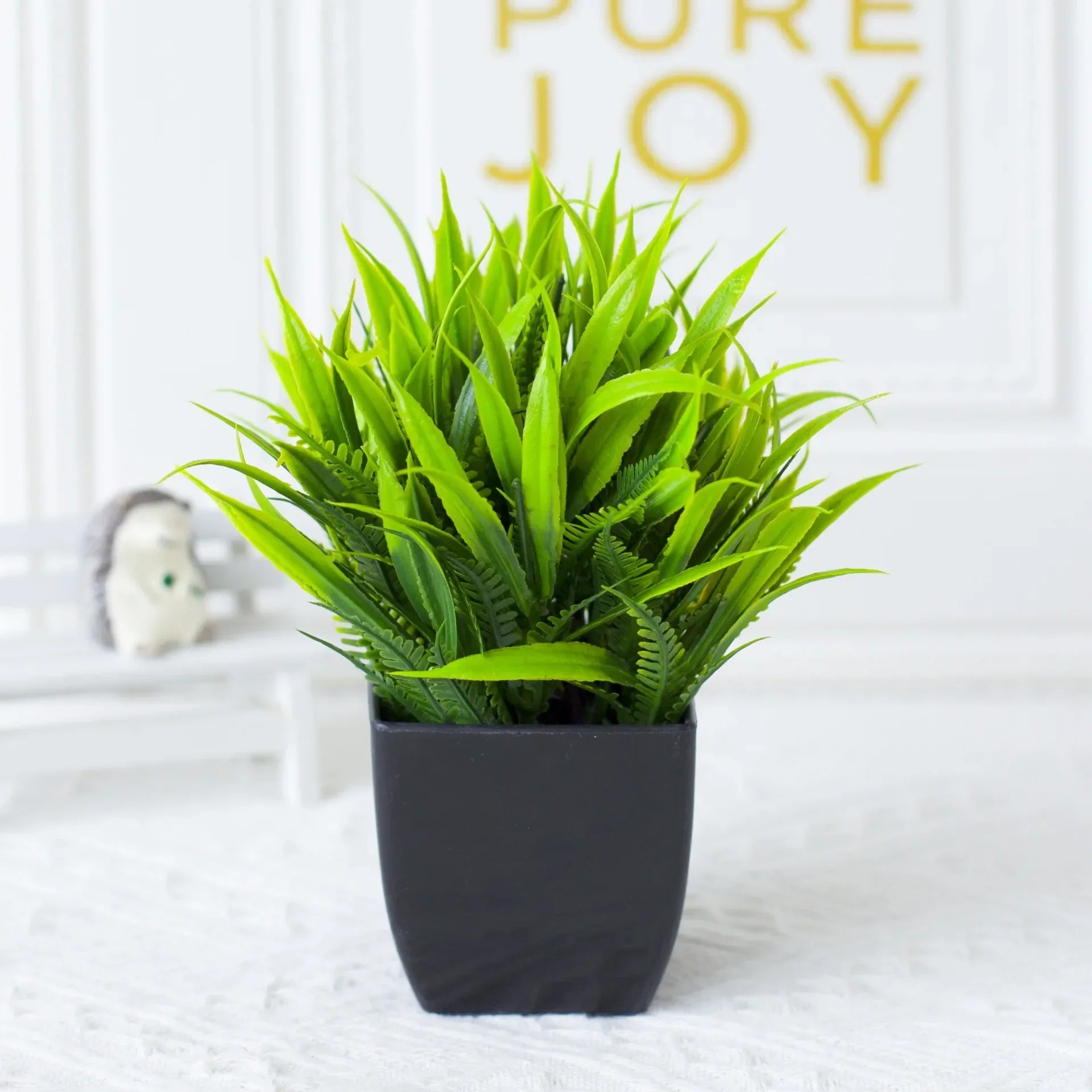 Maliben | Leafora Artificial Eucalyptus Plant In Black Pot | Mini Decorative Plant | For Table, Bathroom & Office