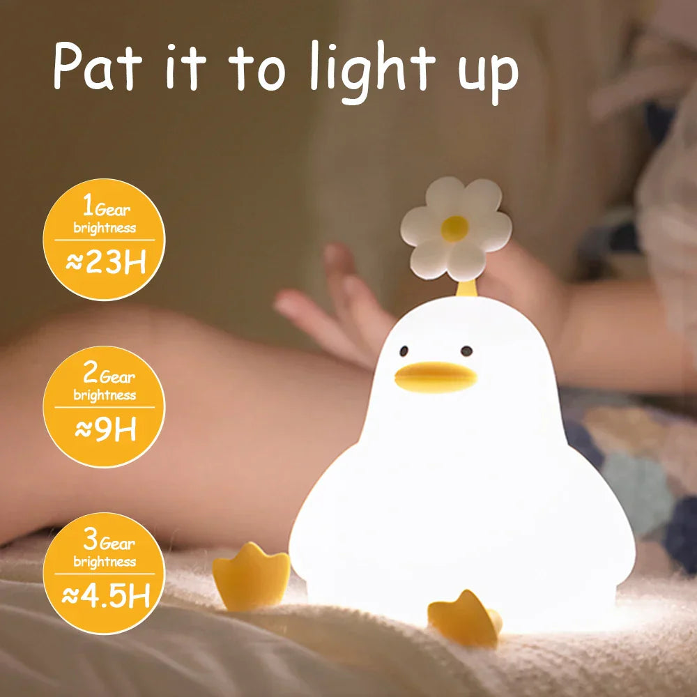 Maliben | Quackglow Led Night Light | Cute Duck Design | Soft Silicone | 3 Brightness Levels | Usb Rechargeable | 12 × 10 × 12 Cm