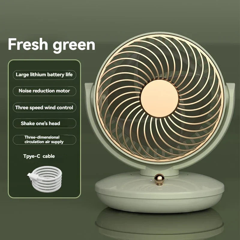 Maliben | Breezeloop Table Fan With 360° Rotation | Usb Fan With 3 Speeds & Battery | Quiet & Compact | For Office, Bedroom & Home